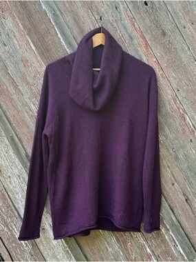 Cynthia Rowley Plum Purple Merino Wool Cowl Neck Sweater L